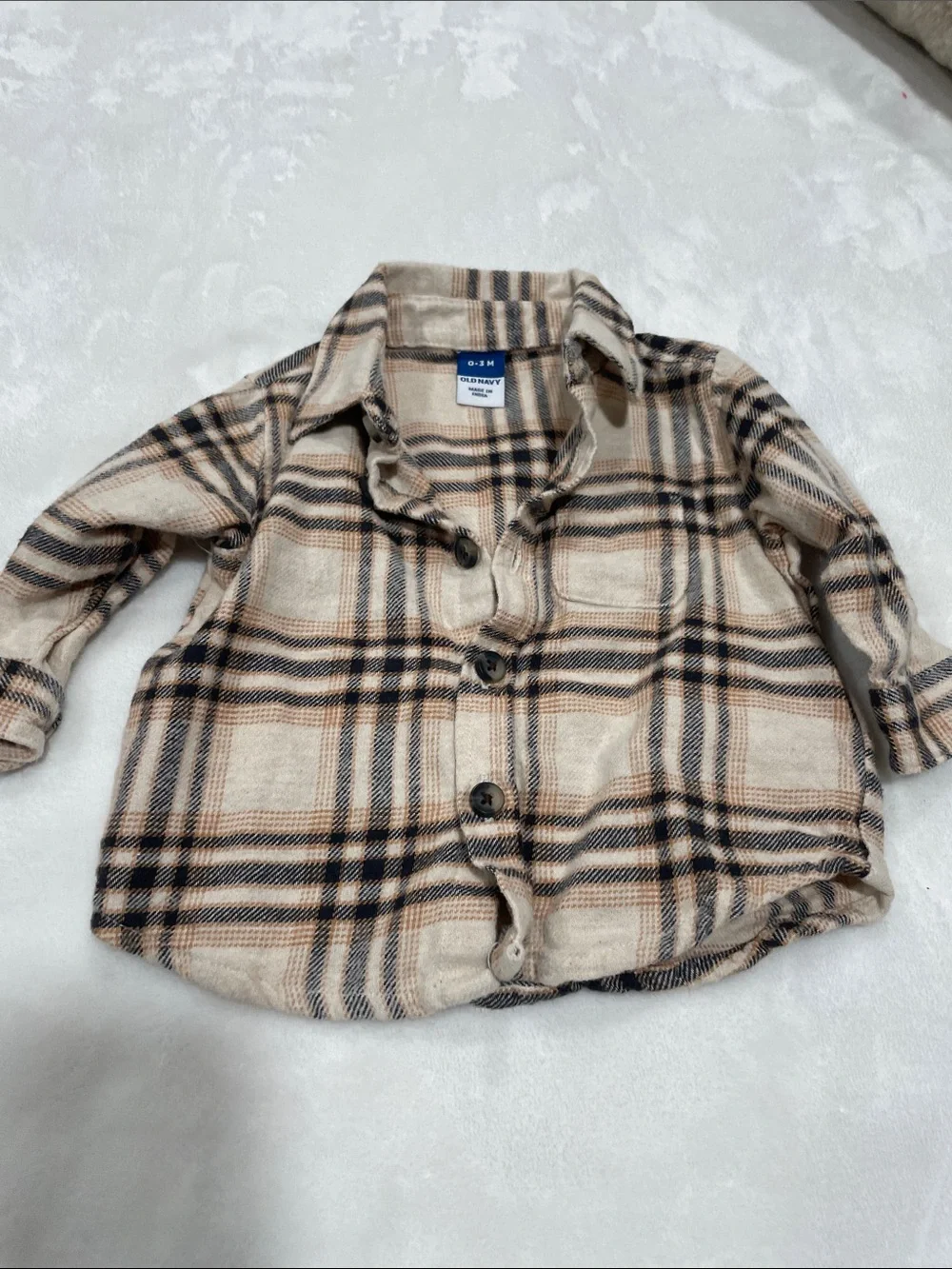 Old Navy Beige and Black Plaid Button-Down Shirt